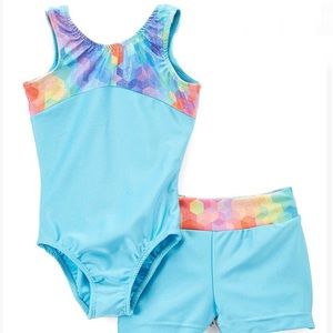 6T Turquoise tie dye leotard +shorts set